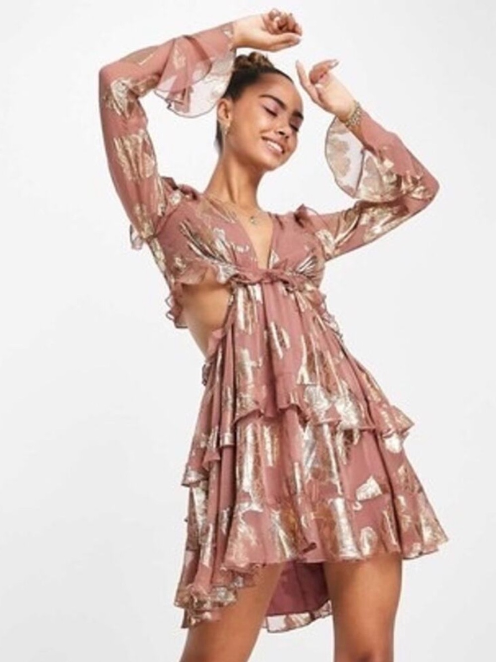 ASOS Tiered Ruffle Floral Jacquard Mini Dress